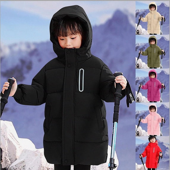 DJDLJWCJ Boys Winter Jacket Thicken Puffer Long Length Parka Quilted Jacket with Hood Black Size 4T
