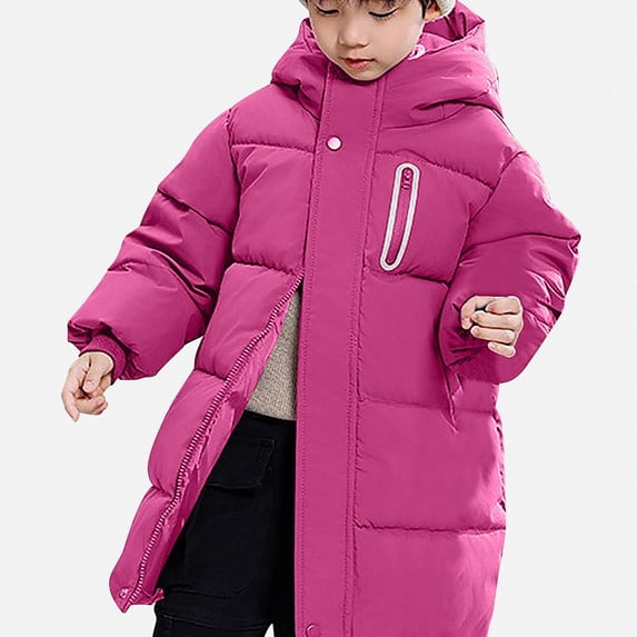 DJDLJWCJ Boys Winter Jacket Thicken Puffer Long Length Parka Quilted Jacket with Hood Hot Pink Size 12
