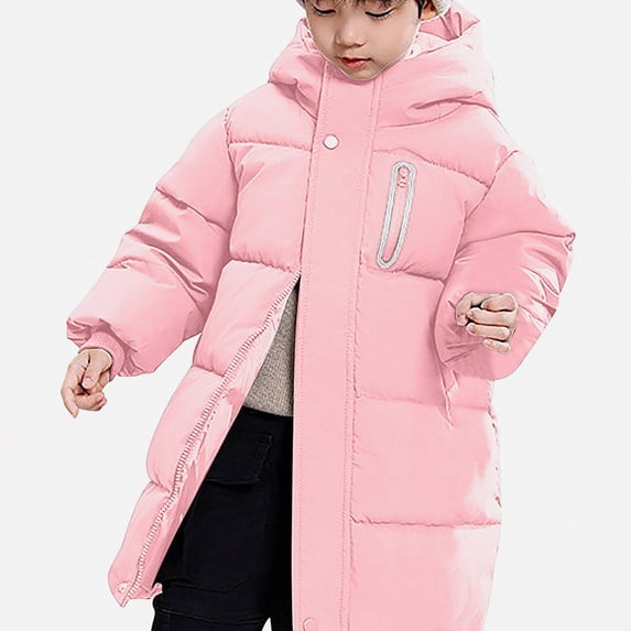 DJDLJWCJ Boys Winter Jacket Thicken Puffer Long Length Parka Quilted Jacket with Hood Pink Size 8
