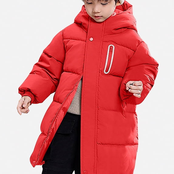 DJDLJWCJ Boys Winter Jacket Thicken Puffer Long Length Parka Quilted Jacket with Hood Red Size 12