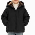 thumbnail image 1 of DJDLJWCJ Boys Winter Puffer Coat Fleece Lined Solid Color Hooded Jacket Thick Warm Zip Up Jacket Black Size 6, 1 of 9