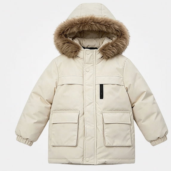 DJDLJWCJ Boys Winter Puffer Coat with Hood Boys Thicken Warm Quilted Jacket Insulated Mid Length Outerwear Beige Size 9