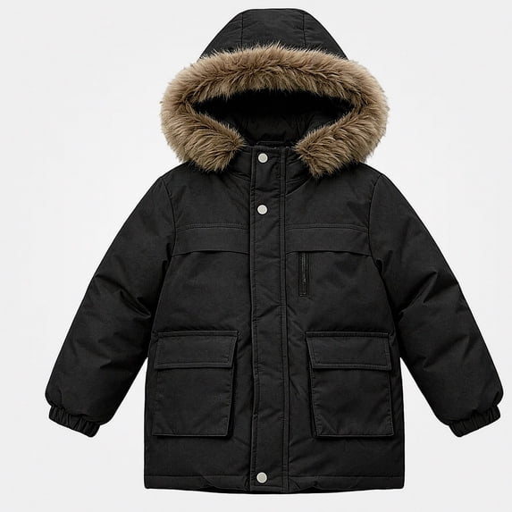 DJDLJWCJ Boys Winter Puffer Coat with Hood Boys Thicken Warm Quilted Jacket Insulated Mid Length Outerwear Black Size 9