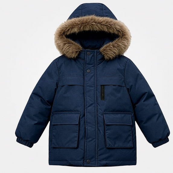 DJDLJWCJ Boys Winter Puffer Coat with Hood Boys Thicken Warm Quilted Jacket Insulated Mid Length Outerwear Navy Size 5T