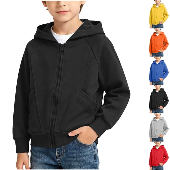 DJDLJWCJ Boys Zip Up Hoodie Long Sleeve Lightweight Hood Sweatshirt Solid Color Comforty Sweatshirt Black Size 3T