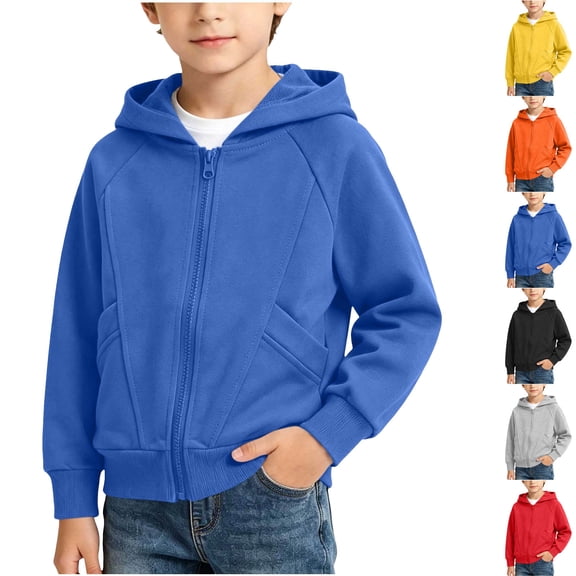 DJDLJWCJ Boys Zip Up Hoodie Long Sleeve Lightweight Hood Sweatshirt Solid Color Comforty Sweatshirt Blue Size 11