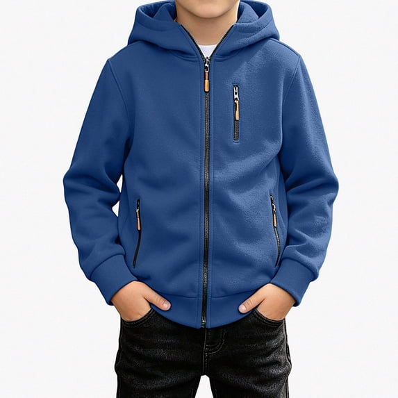 DJDLJWCJ Boys Zip Up Hoodie Sweatshirts Fleece Lined Warm Winter Jacket Soft Cozy Hooded Sweatshirt with Zipper Pockets Navy Size 8
