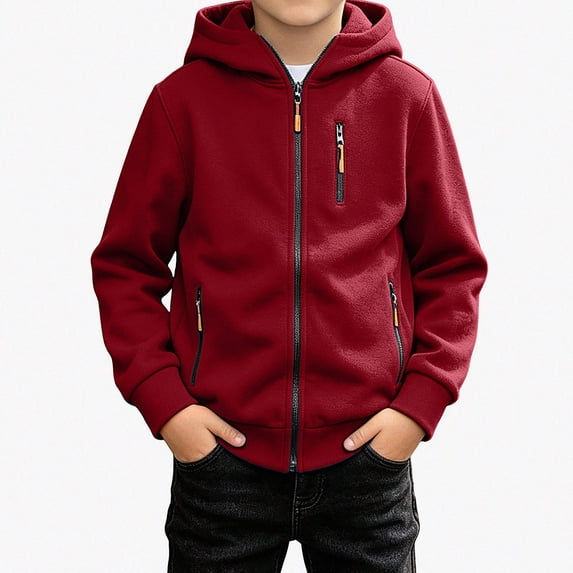 DJDLJWCJ Boys Zip Up Hoodie Sweatshirts Fleece Lined Warm Winter Jacket Soft Cozy Hooded Sweatshirt with Zipper Pockets Wine Size 8