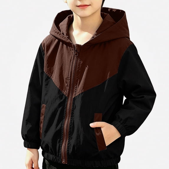 DJDLJWCJ Boys Zip Up Jacket Long Sleeve Warm Hooded Jacket Windproof Casual Jacket Brown Size 4T