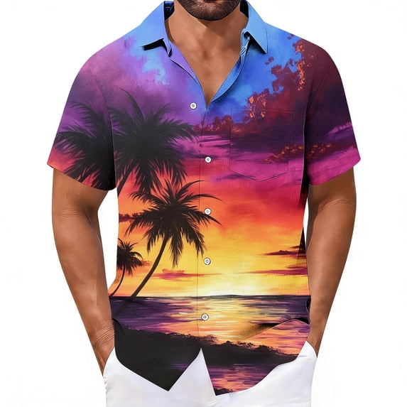 DJDLJWCJ Button Down Shirts for Men Short Sleeve, Lapel Hawaiian Shirts Men polo Shirts Summer Beach Shirts Multicolor S