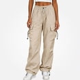 thumbnail image 1 of DJDLJWCJ Cargo Pants for Women Satraight Leg Loose Fit Work Pants Multi-pocket Elastic Waist Baggy Pants Beige Size XXS, 1 of 6