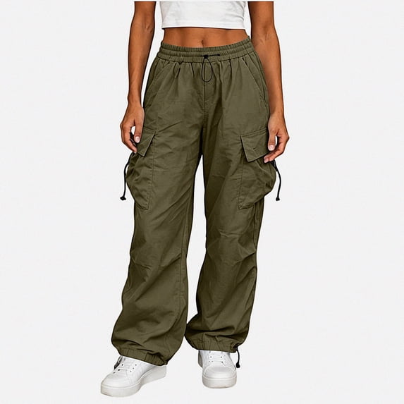 DJDLJWCJ Cargo Pants for Women Wide Leg Loose Fit Casual Work Pants Multi-pocket High Wiast Hiking Trousers Army Green Size 2XL