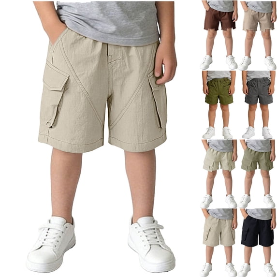 DJDLJWCJ Cargo Shorts Boys (1-7) Elastic Waist Loose Fit Summer Shorts Boys Athletic Pants Workout Shorts, Beige 4 T