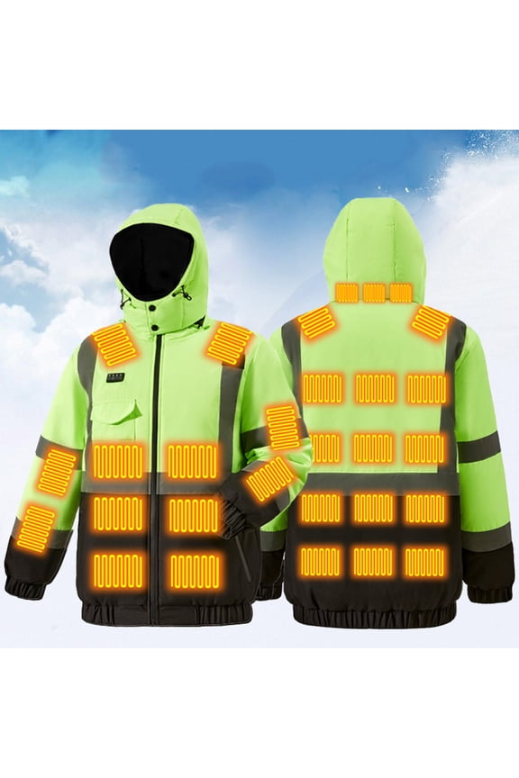 Charging Heating Reflective Jacket for Men Zip Up Softshell Winter Warm Thicken Quilted Jacket USB Charging Heated Coats, Green 4XL