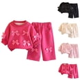 thumbnail image 1 of DJDLJWCJ Girls 2 Piece Outfit Set Solid Color Crewneck Sweatshirt Flower Printed with Elastic Waist Loose Pants Black Size 3-4Years, 1 of 6