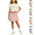 thumbnail image 1 of DJDLJWCJ Girls 2PC Outfit Sets Bow Crewneck Comfortable Graphic T Shirts and Elastic Waist Pleated Skirt Sets Blue Size 7, 1 of 11