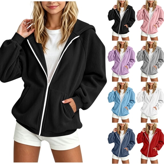 DJDLJWCJ Girls Corduroy Hoodie Jacket (5-15) Full Zip Long Sleeve Casual Fall Winter Outerwear Gray Size 14-15Years