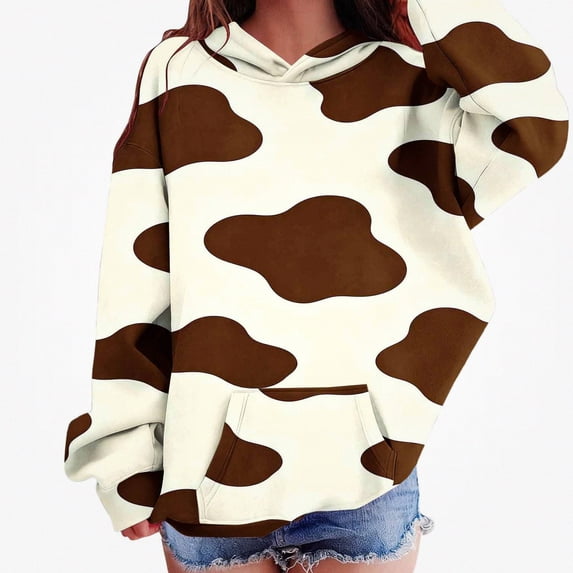DJDLJWCJ Girls Cow Print Hoodie Sweatshirt Girls Long Sleeve Pullover with Front Pocket Comforty Soft Warm Tops Multicolor Size 5T