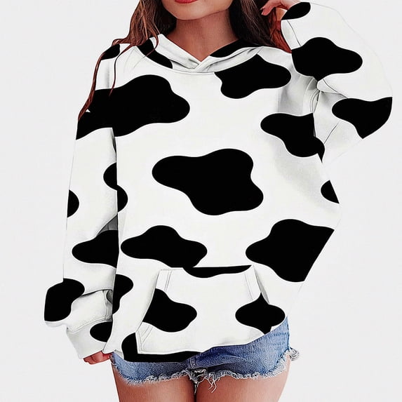 DJDLJWCJ Girls Cow Print Hoodie Sweatshirt Girls Long Sleeve Pullover with Front Pocket Comforty Soft Warm Tops Multicolor Size 7