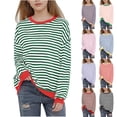 thumbnail image 1 of DJDLJWCJ Girls Crewneck Sweatshirt Long Sleeve Solid Color Pullover Stripe Print Stretch Soft Casual Tops Multicolor Size 2T, 1 of 8