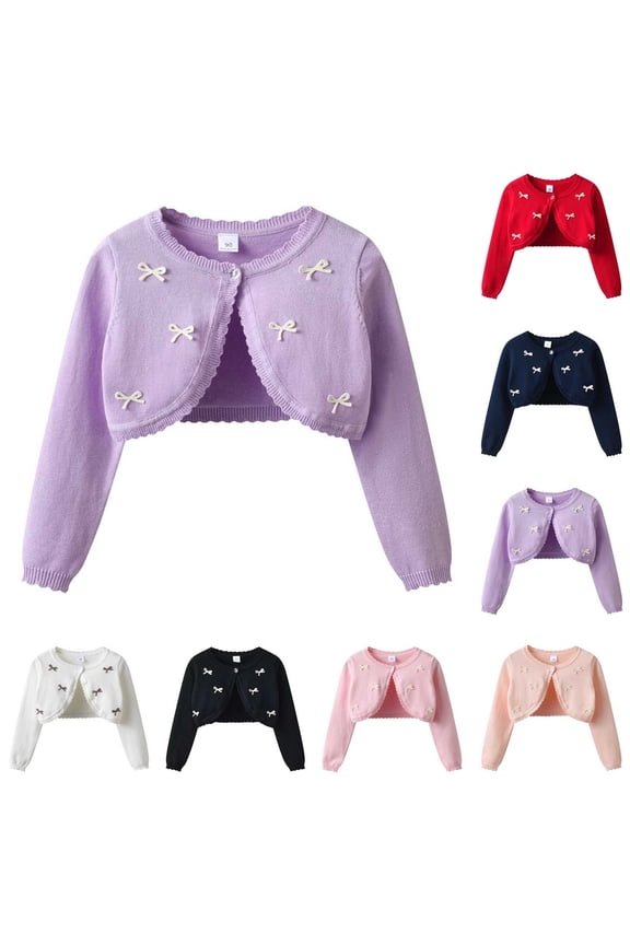 Girls Cropped Cardigan Sweater Knitted Cardigan Girl Long Sleeve Sweaters Lightweight Fall Cover-Up Pink Size 5T