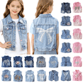 thumbnail image 1 of DJDLJWCJ Girls Denim Vest Tops (18M-14Y) Collared Sleeveless Button Down Jean Waistcoat with Pockets Fall Outerwear Blue Size 9, 1 of 9