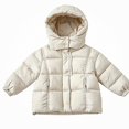 thumbnail image 1 of DJDLJWCJ Girls Down Puffer Jacket Winter Warm Hooded Coat Solid Color Thickened Full Zip Coats Beige Size 3T, 1 of 6