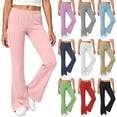 thumbnail image 1 of DJDLJWCJ Girls Flared Yoga Pants 5-15 High Waist Lounge Pants Summer Stretchy Flared Pants Navy Size 11-12Years, 1 of 9