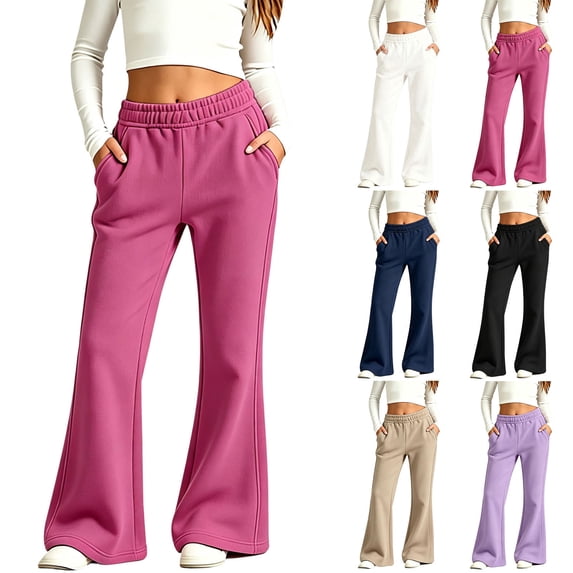 DJDLJWCJ Girls Fleece Lined Flared Sweatpants 5-15 Years Teen Girls Solid Stretchy Warm Winter Casual Pants With Side Pockets Purple Size 120
