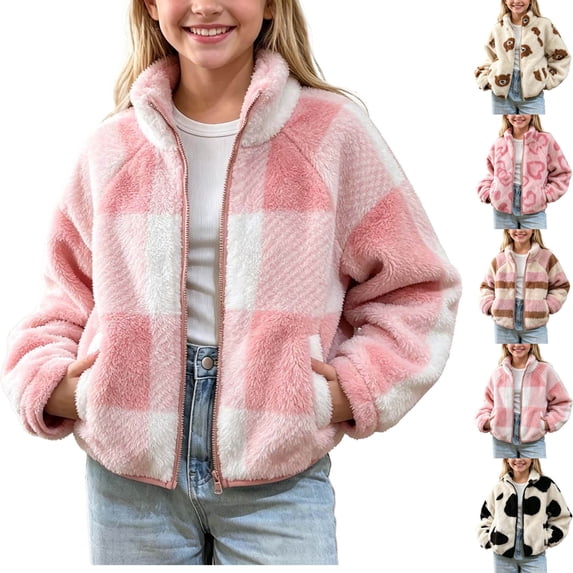 DJDLJWCJ Girls Fleece Lined Jacket Winter Warm Zip Up Jacket Soft Comfortable Windbreaker Coat Pink Size 3-4Years