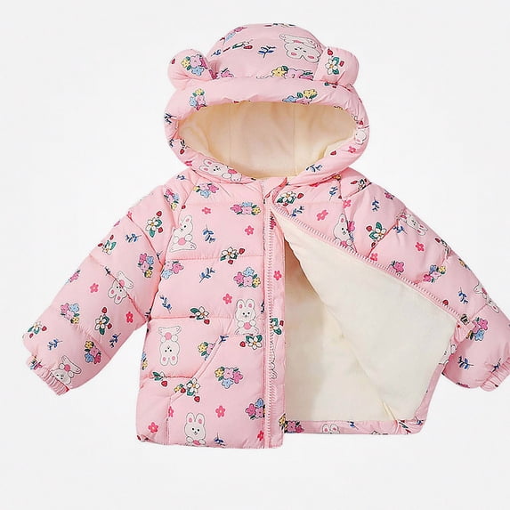 DJDLJWCJ Girls Floral Printed Puffer Jacket Fall Winter Thick Warm Hooded Zip Up Coat with Pockets Soft Quilted Padded Outerwear Pink Size 3T