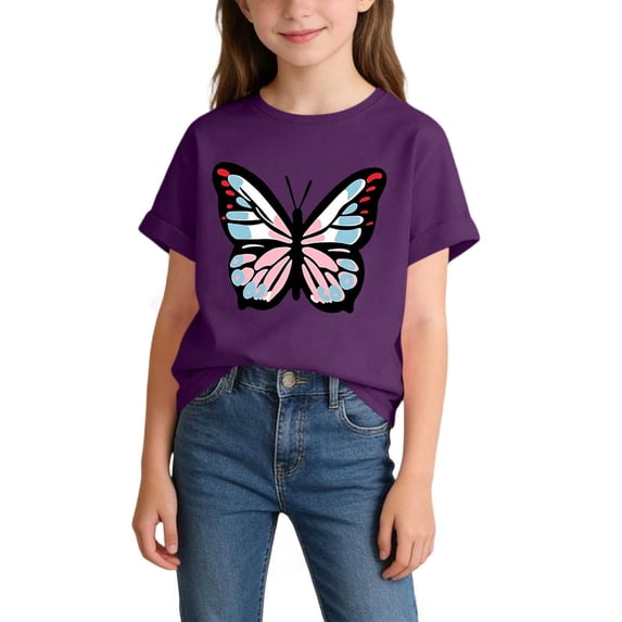 DJDLJWCJ Girls Graphic Tees, Girls Short Sleeve Shirts Kids Summer Tops Summer T Shirts for Girls Bow Printed Lightweight Fashion Tops Purple 4-6 T
