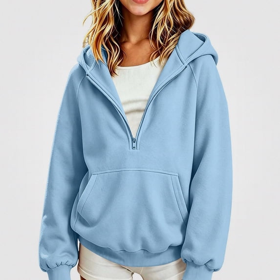 DJDLJWCJ Girls Half Zip Hoodies Sweatshirt Loose Fit Solid Long Sleeve Pullover Tops Fall Winter Casual Pullover Sweatshirts Blue Size 11