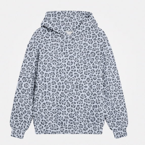 DJDLJWCJ Girls Leopard Print Long Sleeve Hoodie Kids Fall Winter Casual Pullover Sweatshirt, Soft Warm Cozy Hooded Tops Blue Size 12