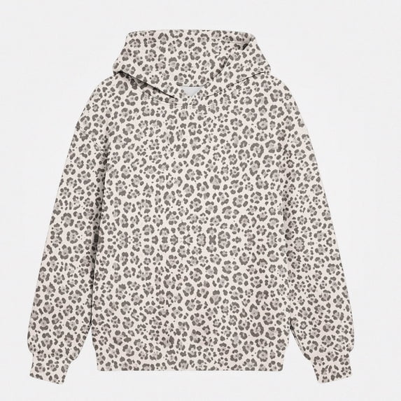 DJDLJWCJ Girls Leopard Print Long Sleeve Hoodie Kids Fall Winter Casual Pullover Sweatshirt, Soft Warm Cozy Hooded Tops Gray Size 5T