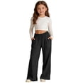 thumbnail image 1 of DJDLJWCJ Girls Linen Jogger Pants Loose Fit Solid Color Athletic Pants Elastic Waist Drawstring Baggy Pants with Pocket Black Size 3, 1 of 8