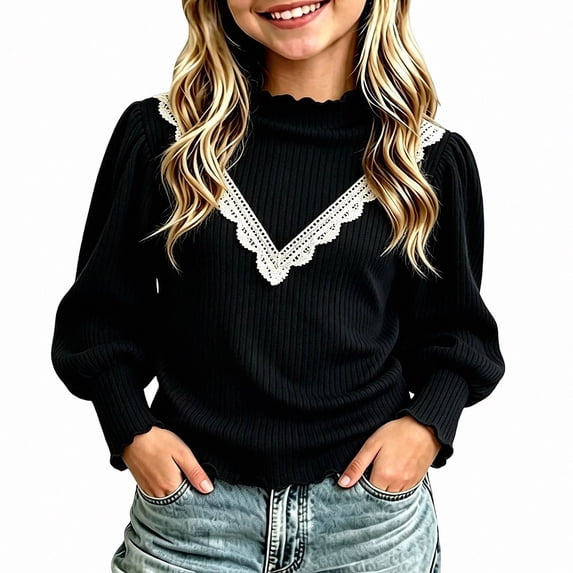 DJDLJWCJ Girls Long Sleeve Shirt Kids Soft Solid Basic Tops Fall Casual Shirt Black Size 2T