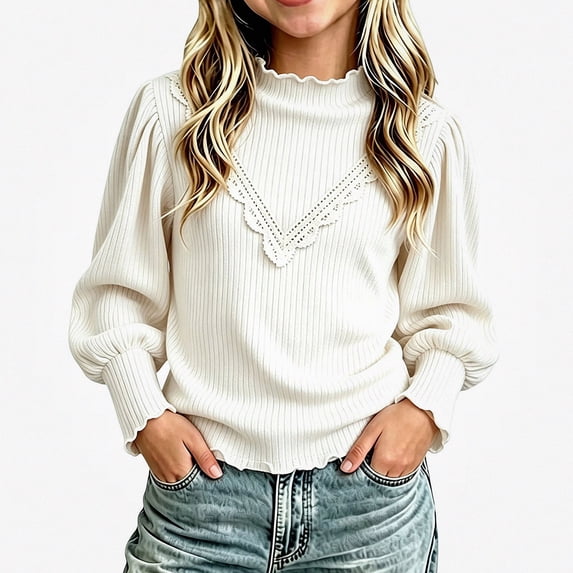 DJDLJWCJ Girls Long Sleeve Shirt Kids Soft Solid Basic Tops Fall Casual Shirt White Size 3T