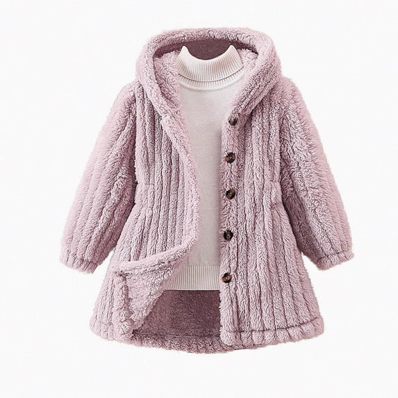 DJDLJWCJ Girls Long Winter Coat Fleece Lined Thicken Warm Button Jacket Long Length Comforty Hooded Coat Pink Size 7