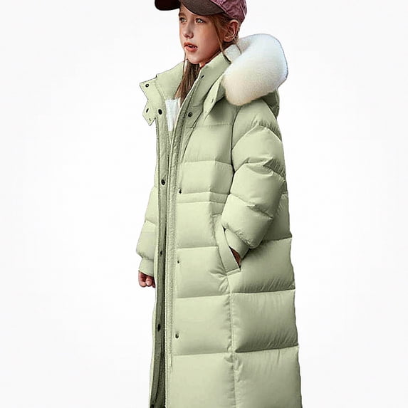 DJDLJWCJ Girls Long Winter Puffer Coat With Hood Girls Warm Quilted Down Jacket Insulated Long Length Outerwear Green Size 13