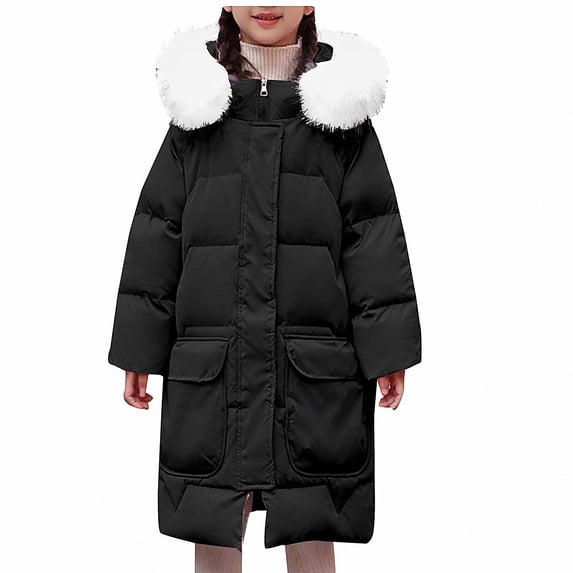 DJDLJWCJ Girls Long Winter Puffer Coat With Hood Girls Warm Quilted Down Jacket Insulated Long Length Outerwear Navy Size 10