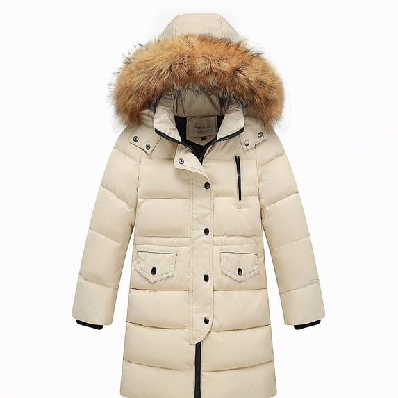 DJDLJWCJ Girls Long Winter Quilted Coat with Hood Thicken Warm Windproof Quilted Down Jacket Girls Puffer Jacket Beige Size 12