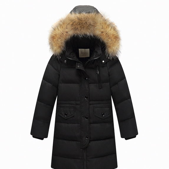 DJDLJWCJ Girls Long Winter Quilted Coat with Hood Thicken Warm Windproof Quilted Down Jacket Girls Puffer Jacket Black Size 2T