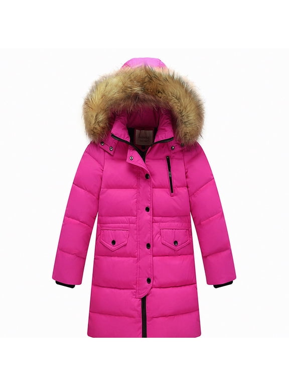 Girls Long Winter Quilted Coat with Hood Thicken Warm Windproof Quilted Down Jacket Girls Puffer Jacket Hot Pink Size 8
