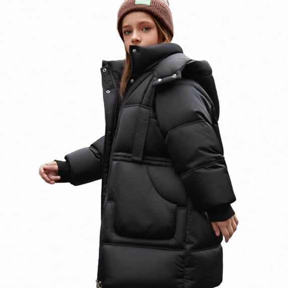 DJDLJWCJ Girls Parka Coat Winter Windproof Thicken Warm Quilted Down Jacket Girls Puffer Jacket Black Size 11
