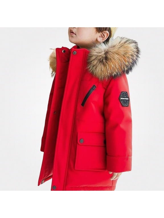 Girls Parka Winter Coat With Hood Girls Winter Warm Quilted Down Jacket Insulated Long Length Outerwear Red Size 7