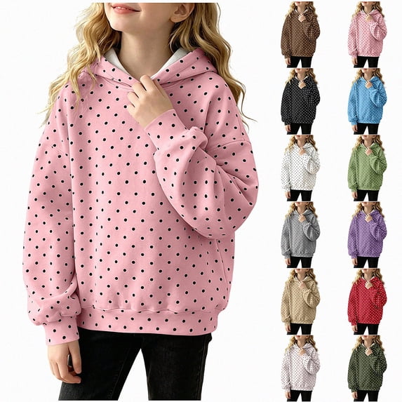 DJDLJWCJ Girls Polka Dot Hoodie Sweatshirt Kids Fall Winter Long Sleeve Printed Pullover for Daily Wear Pink Size 3T