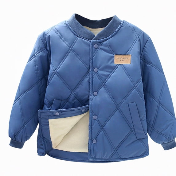 DJDLJWCJ Girls Quilted Jacket Fleece Lined Winter Warm Thicken Jacket Solid Color Casual Down Coat Blue Size 13