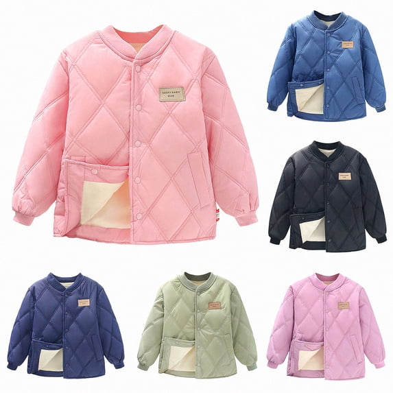 DJDLJWCJ Girls Quilted Jacket Fleece Lined Winter Warm Thicken Jacket Solid Color Casual Down Coat Pink Size 4T