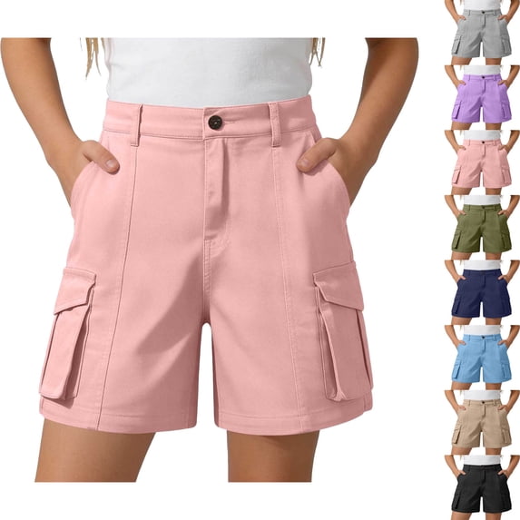 DJDLJWCJ Girls School Uniform Shorts Elastic Waist Relaxed Fit Athletic Shorts with Side Pocket Summer Shorts Pink Size 12